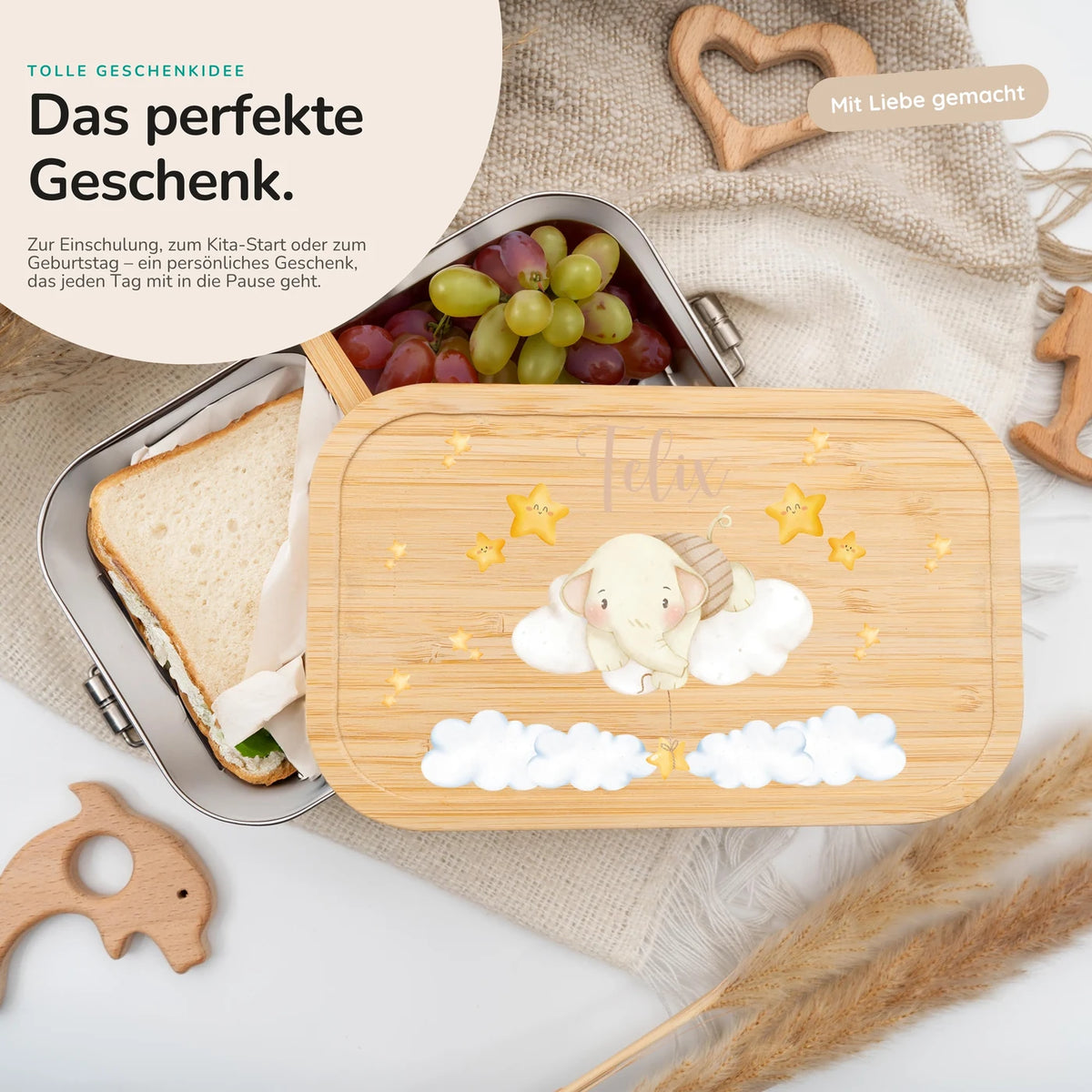 Brotdose Kinder personalisiert - Regenbogen Elefant