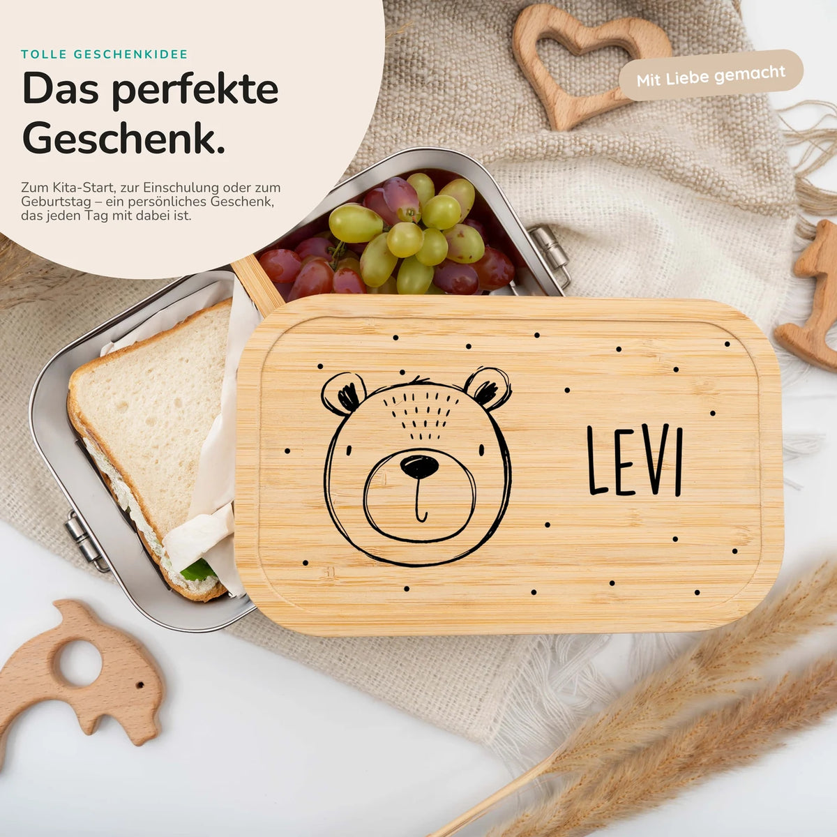 Brotdose personalisiert Bärengesicht graviert