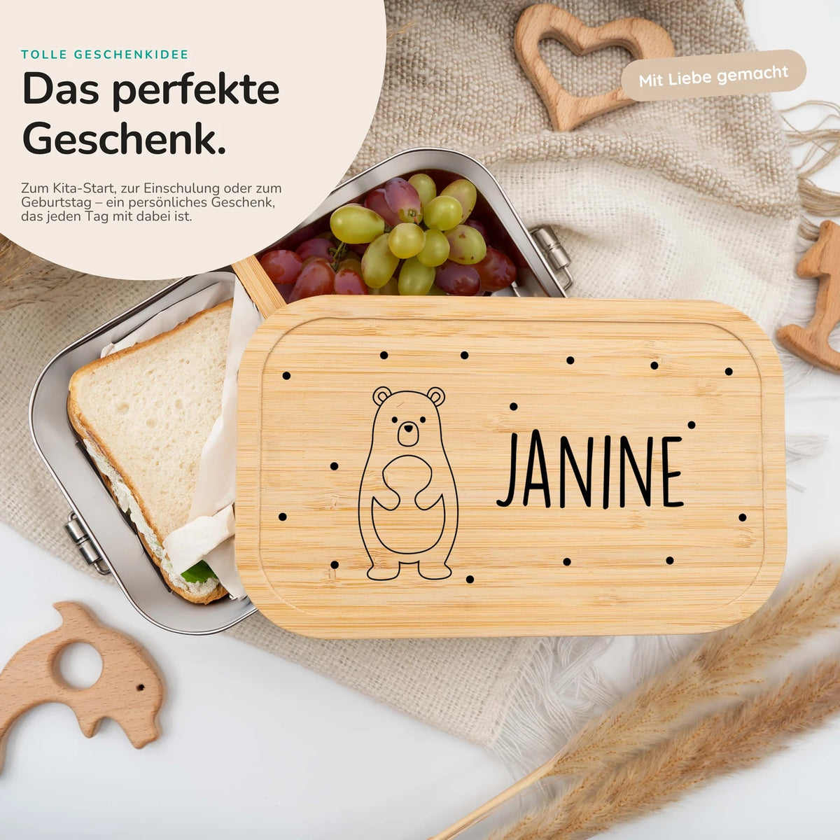 Brotdose Kinder personalisiert - Fröhlicher Bär