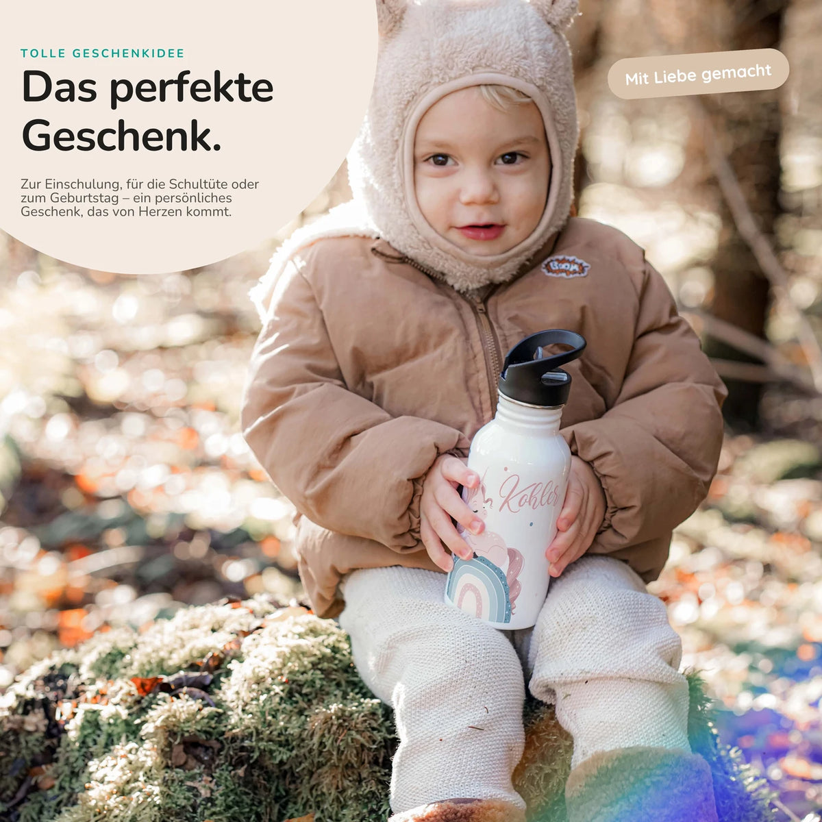 Trinkflasche Kinder Edelstahl - Regenbogen Einhorn