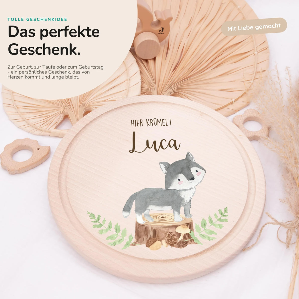 Rundes personalisiertes Frühstücksbrettchen Dachs mit Namen für Kinder