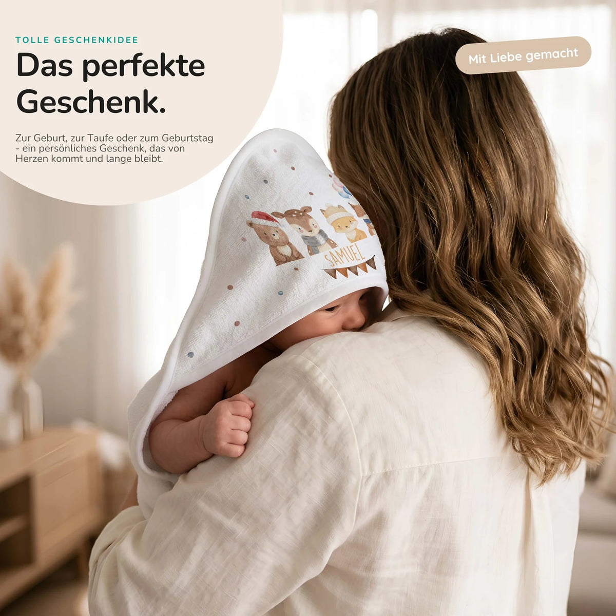 Personalisiertes Kapuzenhandtuch Baby – Winter Waldfreunde