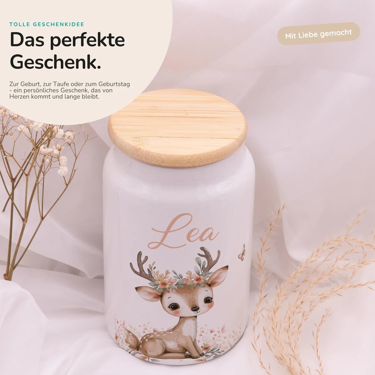 Personalisierbare Keksdose mit Name - Baby Hirsch