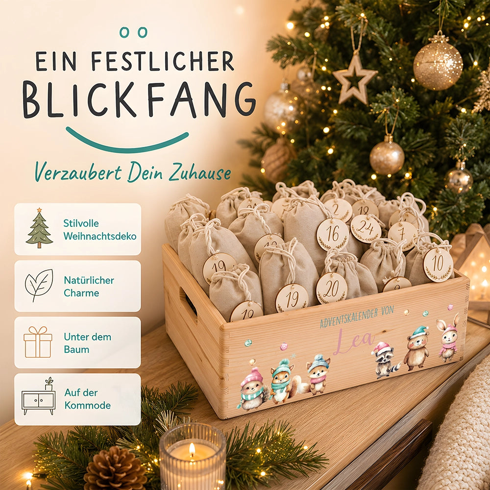 Personalisierter Adventskalender zum Befüllen - niedliche Tiere Weihnachten