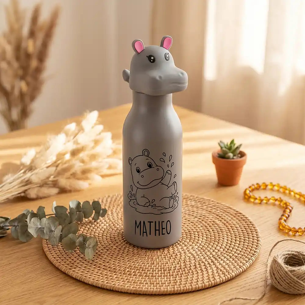 Personalisierte Trinkflasche Kinder Dino, Edelstahl 450 ml mit Wunschname