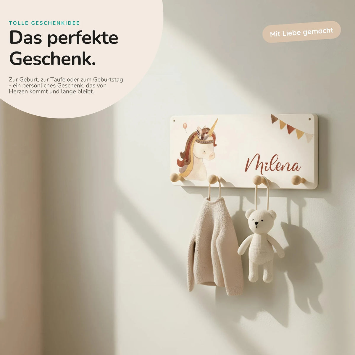 Kindergarderobe Holz personalisiert - Boho