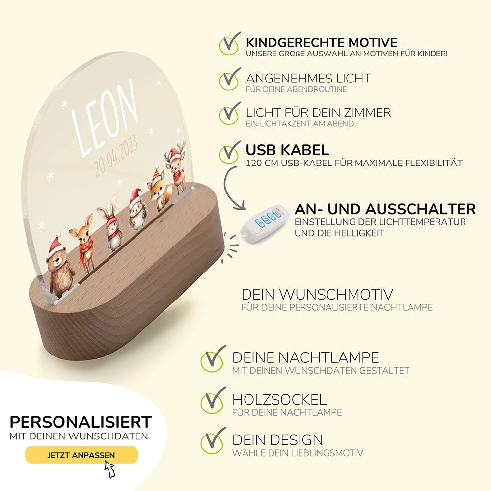 Nachtlicht Weihnachten mit USB-Kabel und Schalter – Lichtfarbe und Helligkeit einstellbar