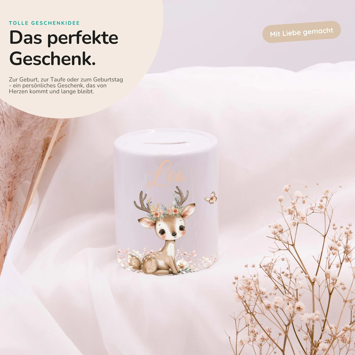 Spardose Kinder aus Keramik - Baby Reh