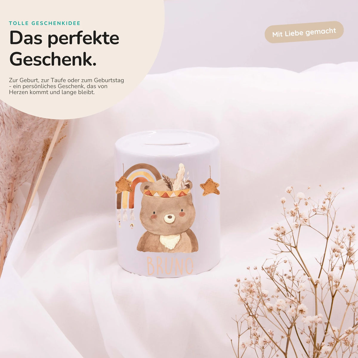 Spardose Kinder aus Keramik - Boho Bär