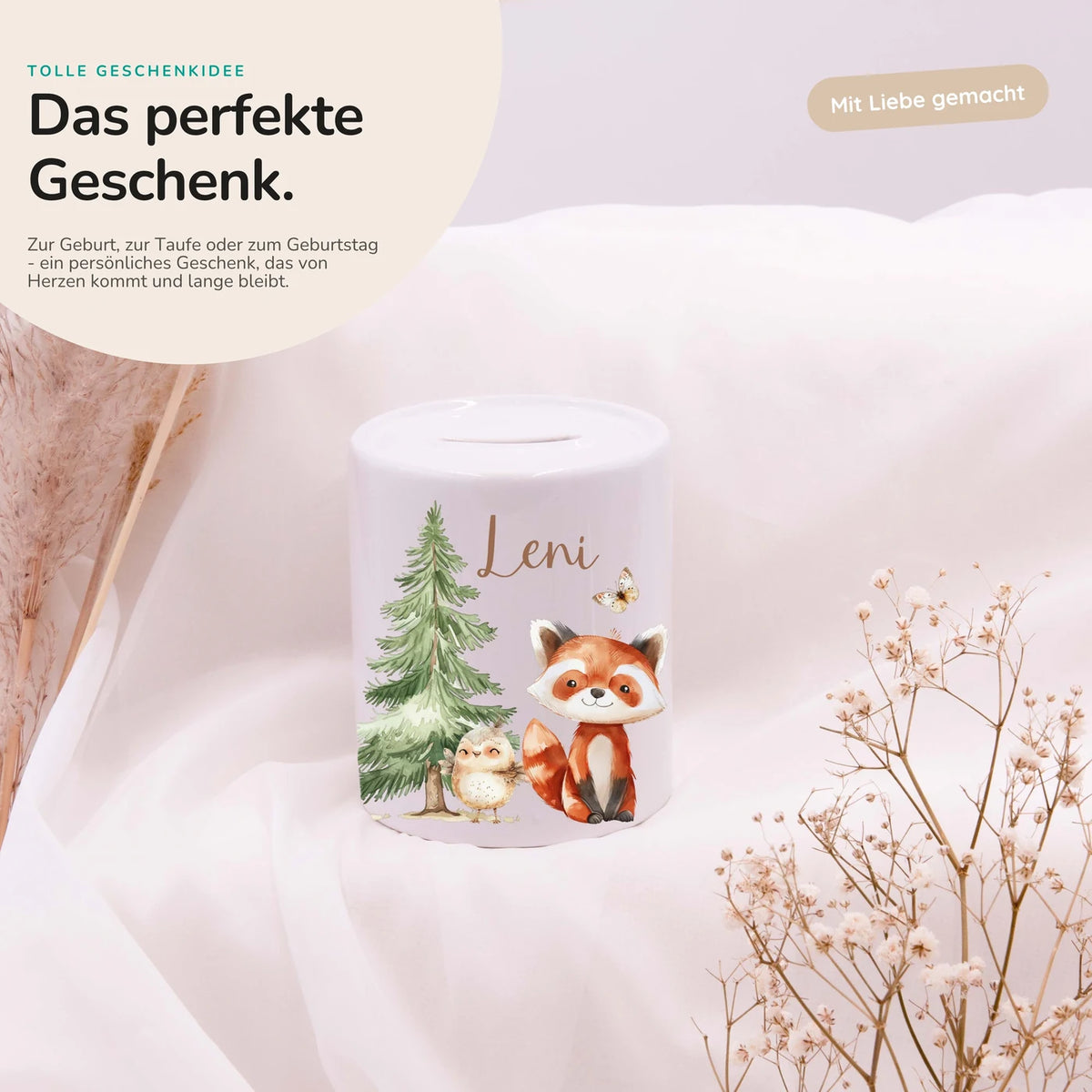 Spardose Kinder aus Keramik - Fuchs im Wald