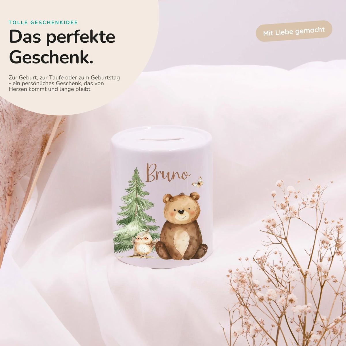 Spardose Kinder aus Keramik - Bär im Wald