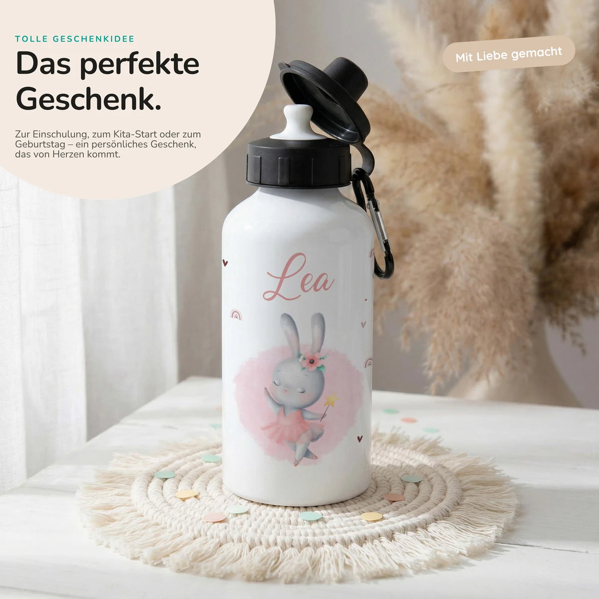 Personalisierte Trinkflasche Kinder – Hase Ballerina