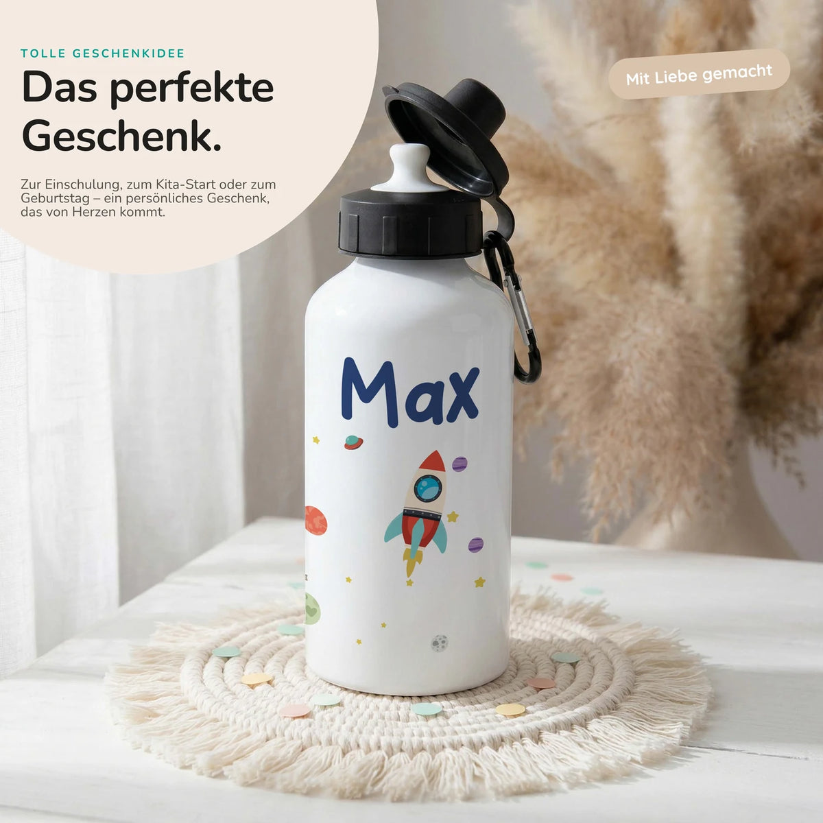 Personalisierte Trinkflasche Kinder – Rakete Weltall