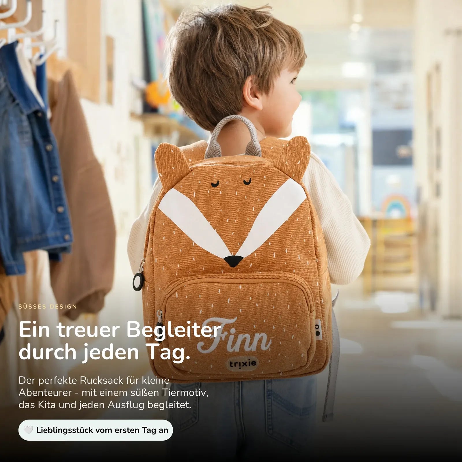 Trixie Kindergartenrucksack Fuchs, Name mit weißen Stickfäden bestickt
