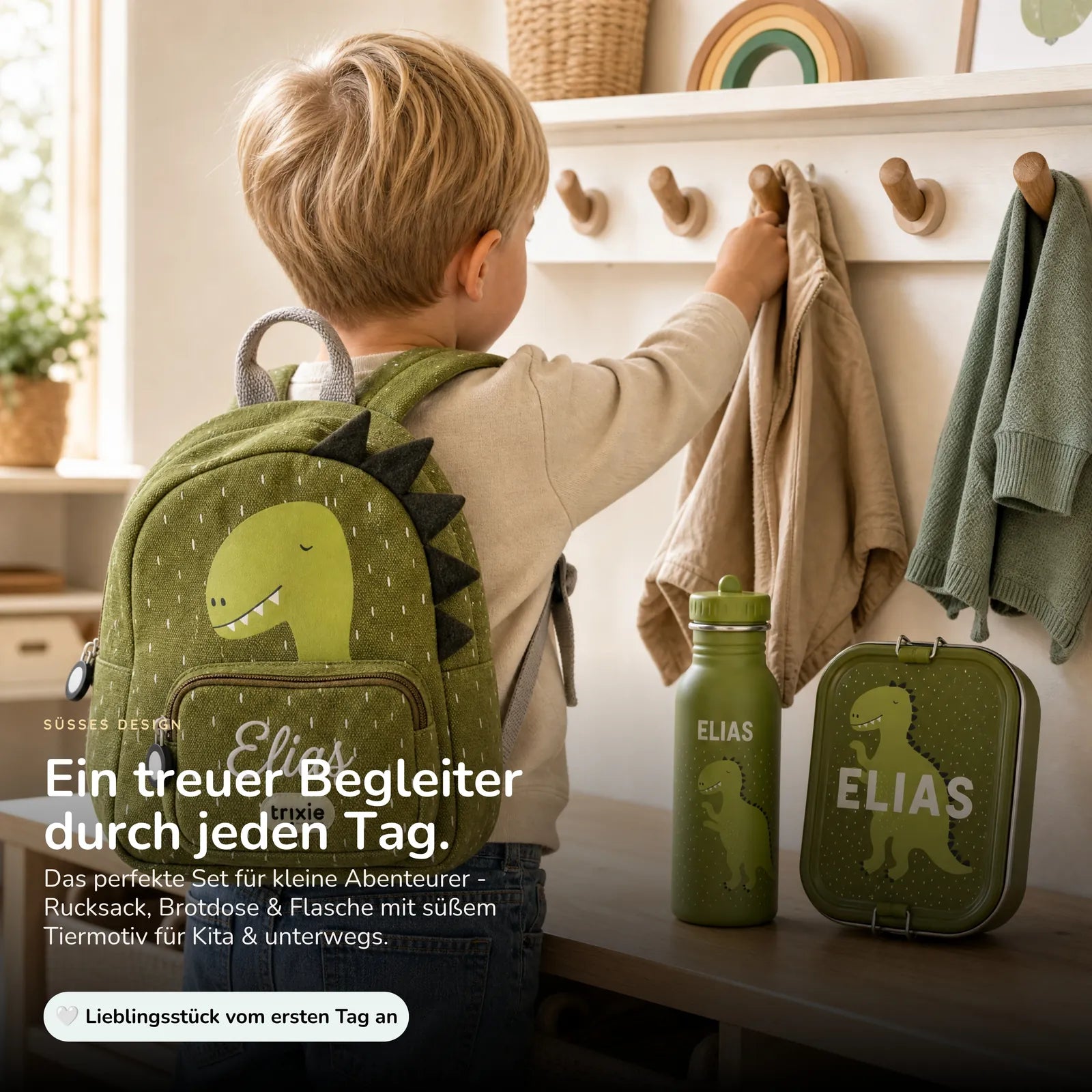 Trixie Kindergarten Set Dino, ergonomischer Rucksack im Set mit Namen