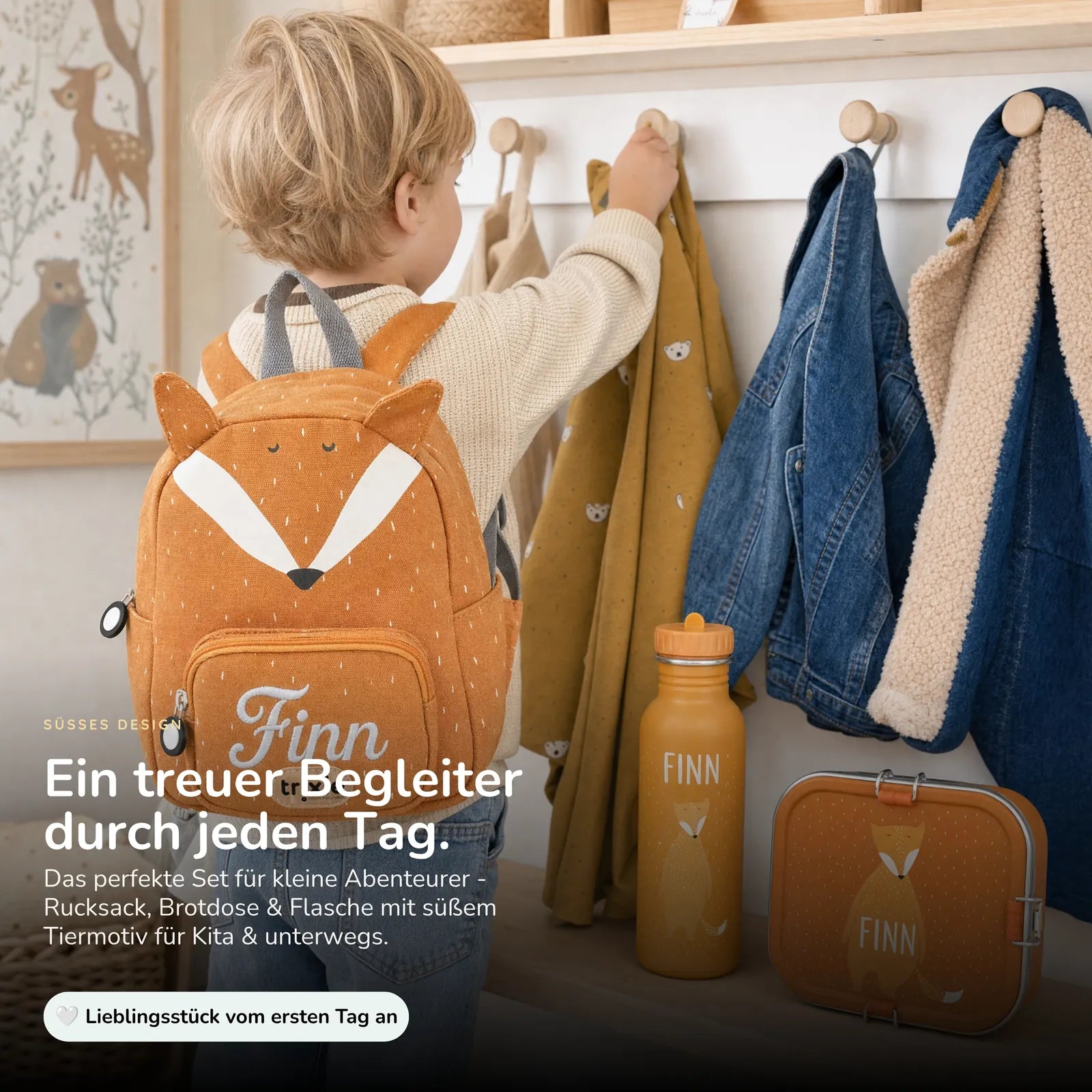 Trixie Kindergarten Set Fuchs, ergonomischer Rucksack im Set mit Namen