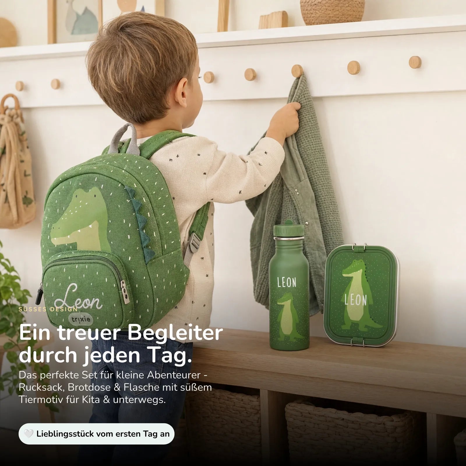 Trixie Kindergarten Set Krokodil, ergonomischer Rucksack im Set mit Namen