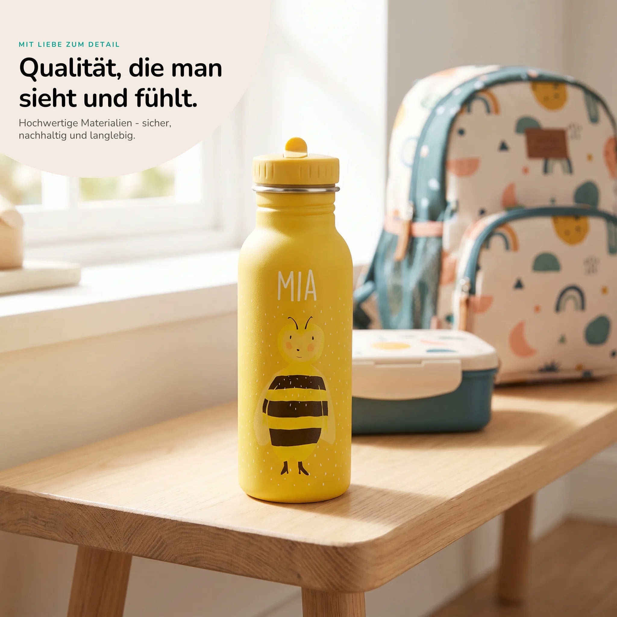 Trixie Trinkflasche Kinder Biene, robuster Edelstahl mit Namensgravur