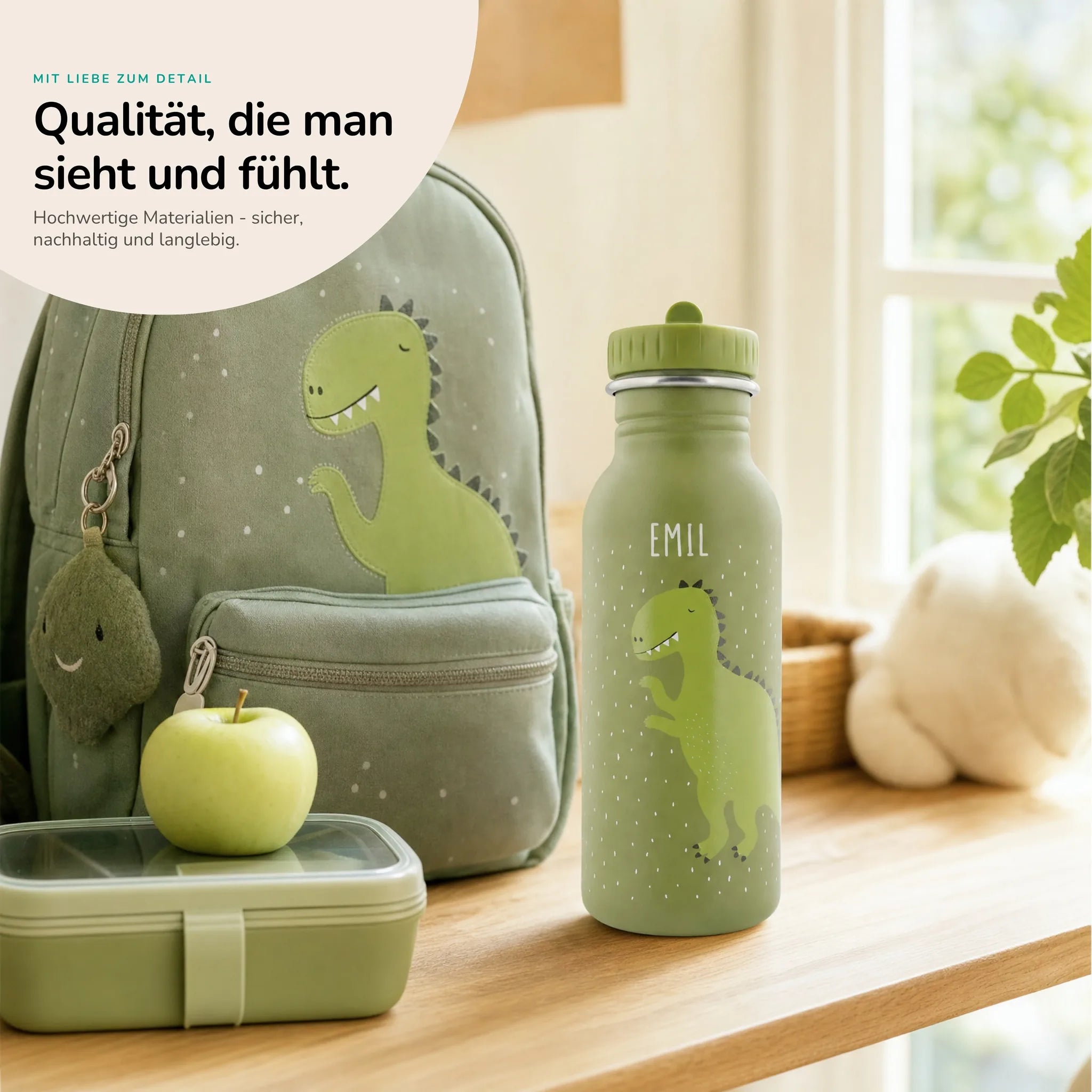 Trixie Trinkflasche Kinder Dino, robuster Edelstahl mit Namensgravur