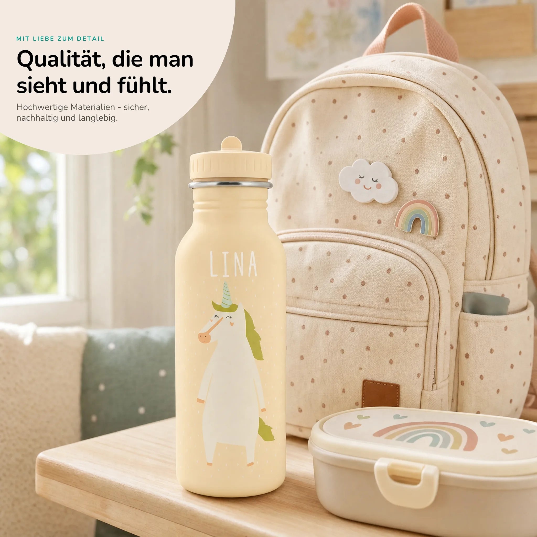 Trixie Trinkflasche Kinder Einhorn, robuster Edelstahl mit Namensgravur