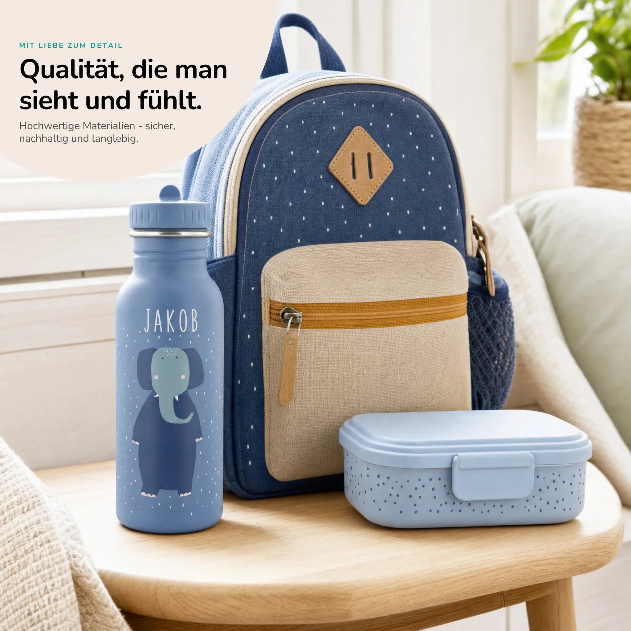Trixie Trinkflasche Kinder Elefant, robuster Edelstahl mit Namensgravur