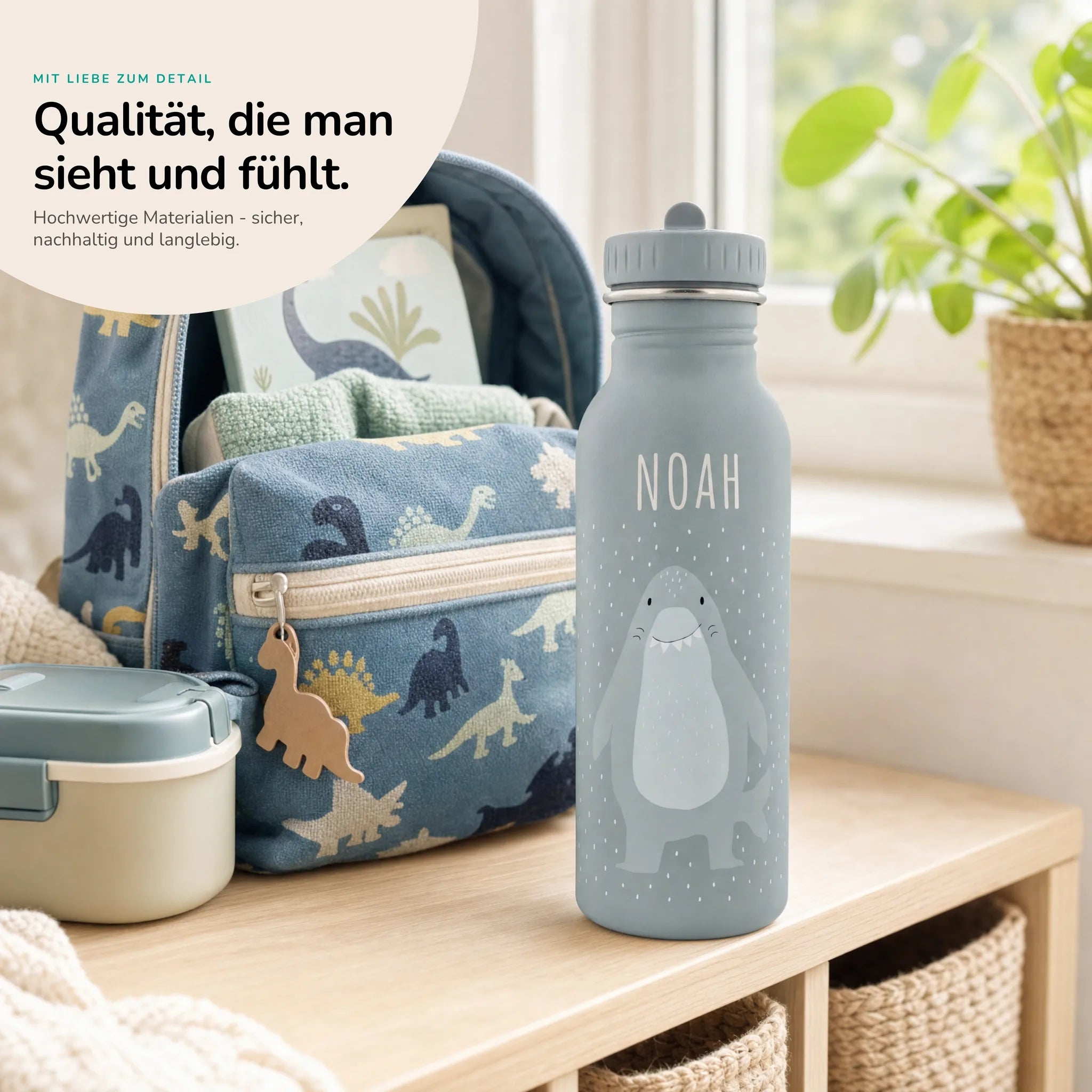 Trixie Trinkflasche Kinder Hai, robuster Edelstahl mit Namensgravur