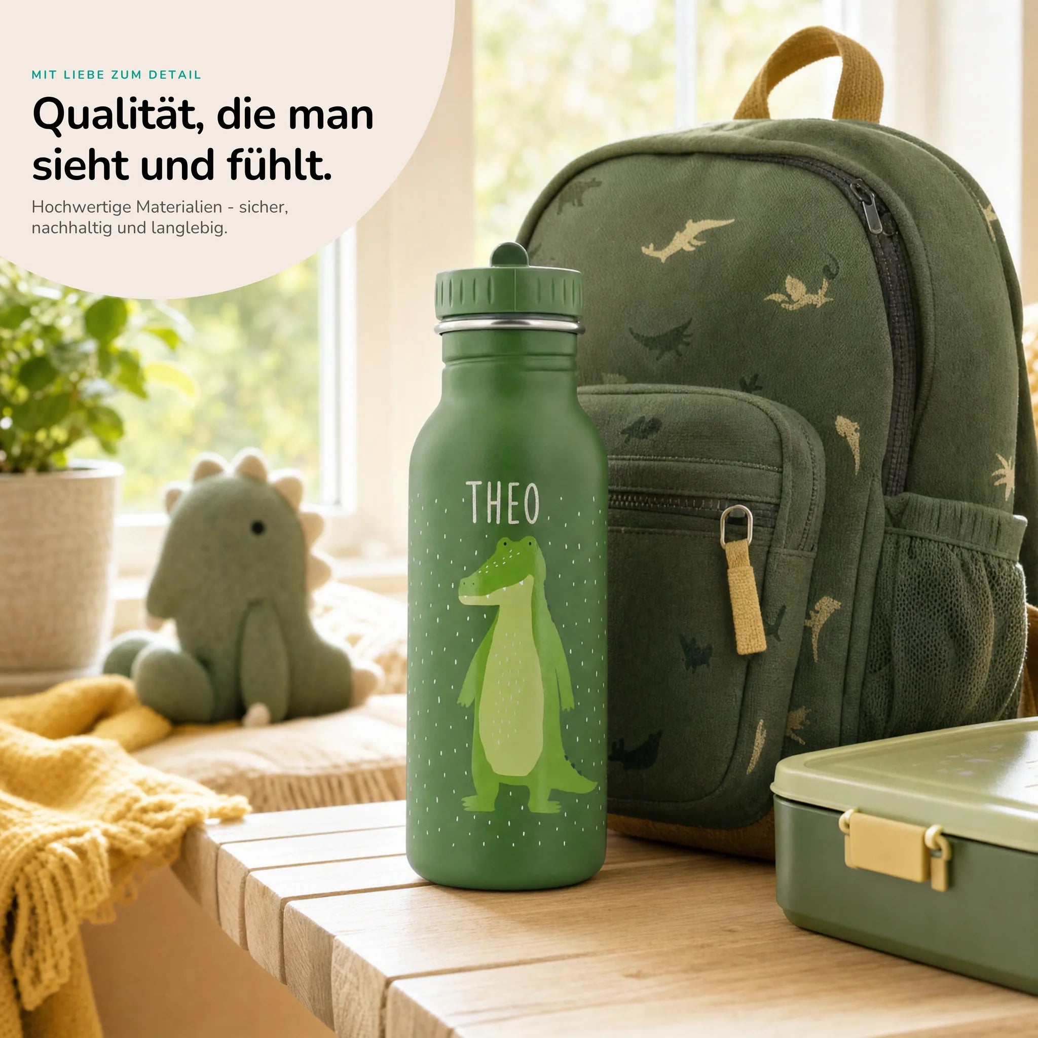 Trixie Trinkflasche Kinder Krokodil, robuster Edelstahl mit Namensgravur