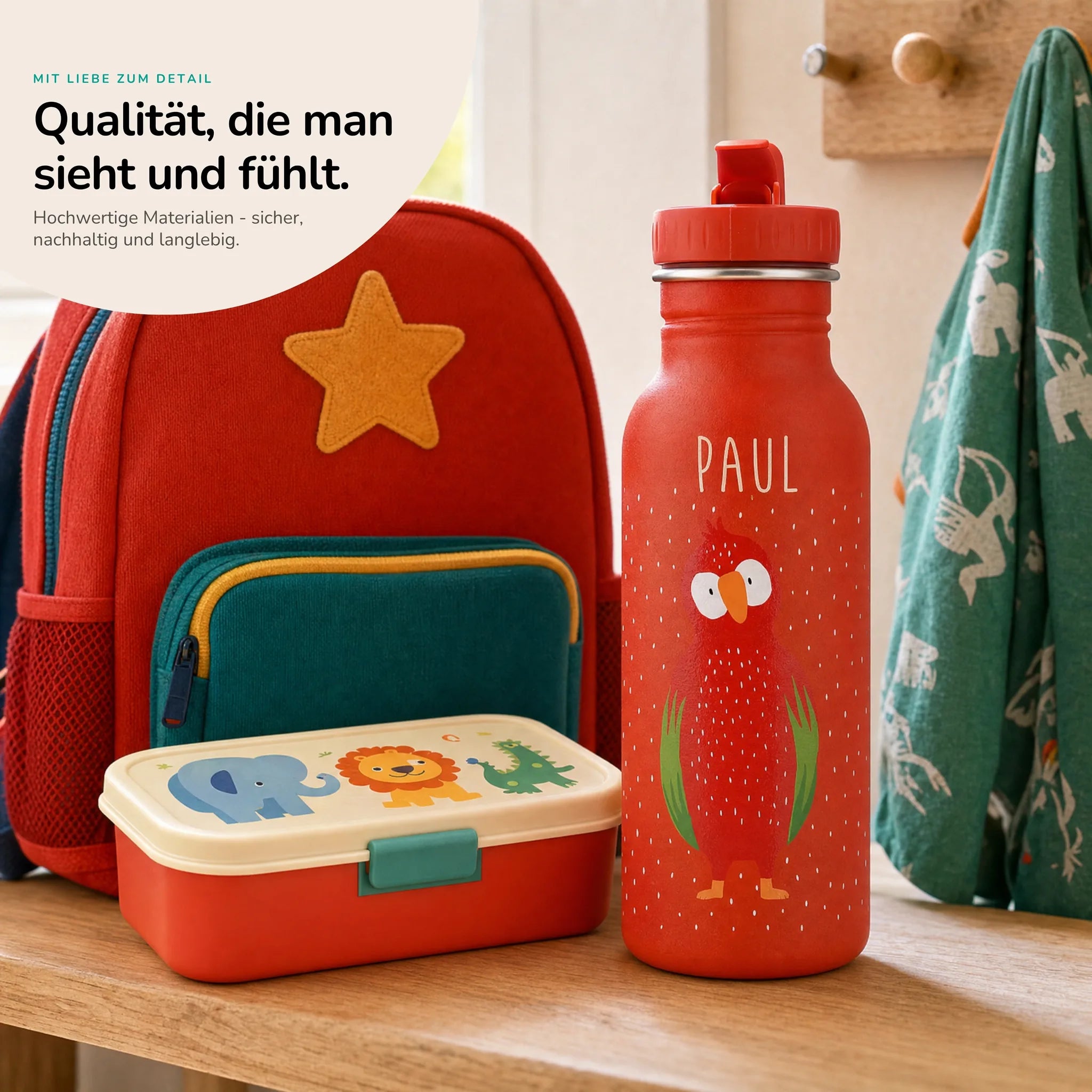 Trixie Trinkflasche Kinder Papagei, robuster Edelstahl mit Namensgravur