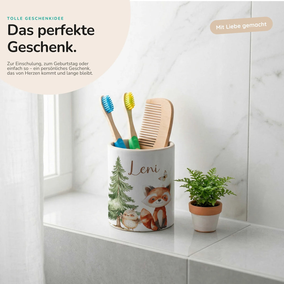 Personalisierter Stiftehalter Roter Panda & Eule – Keramik mit Wunschname