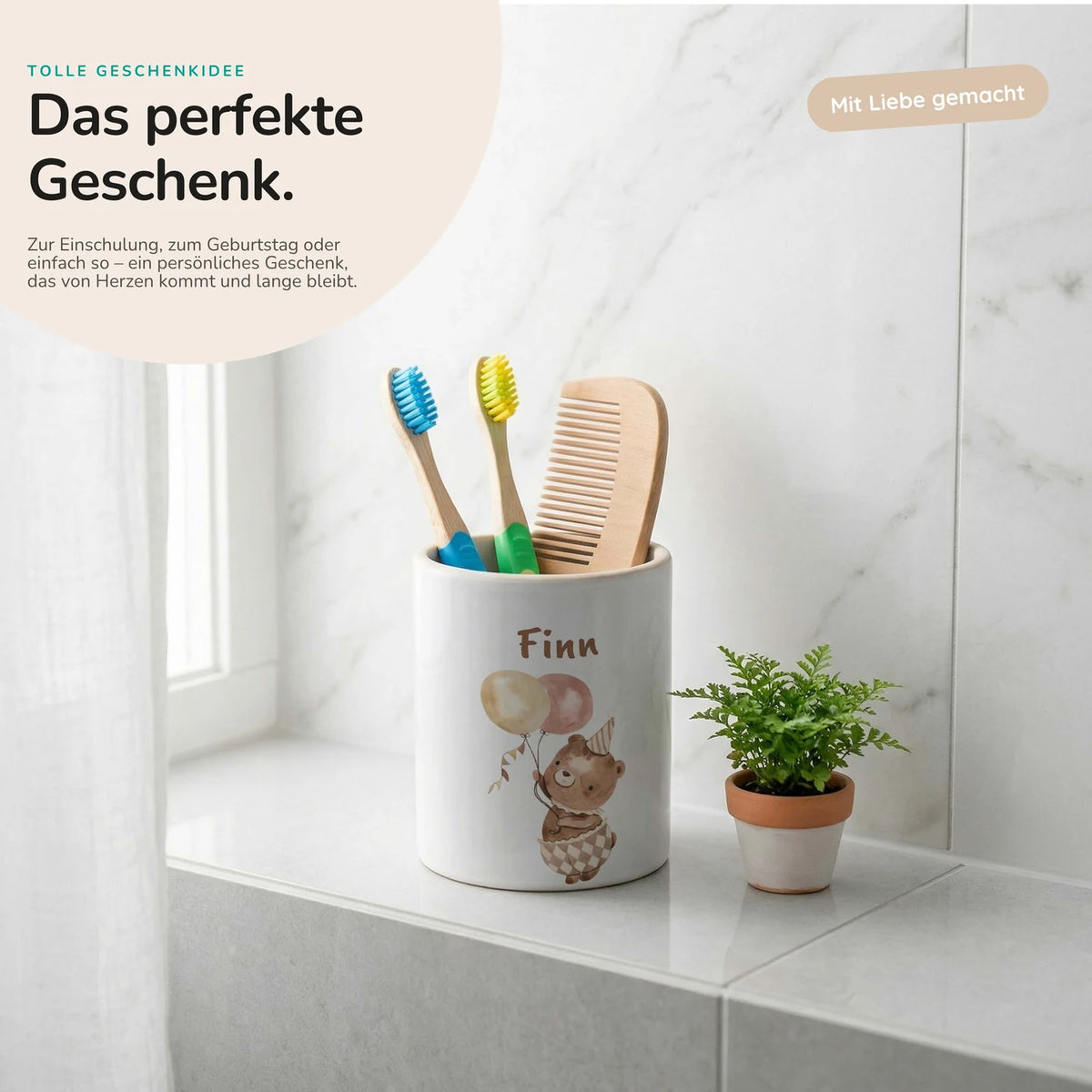Personalisierter Stiftehalter Bär Geburtstag – Keramik mit Wunschname