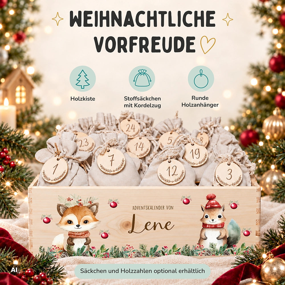 Adventskalender zum Befüllen "Weihnachten mit süßem Fuchs" personalisiert