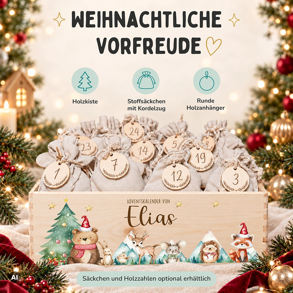 Adventskalender zum Befüllen "Bär und Weihnachtsbaum" personalisiert