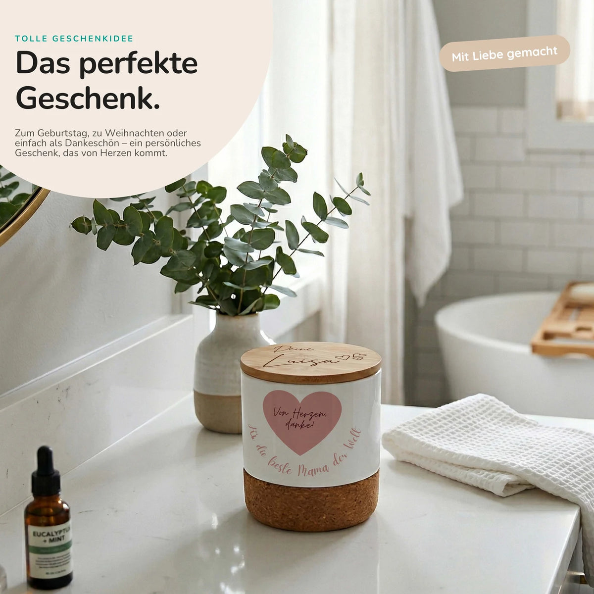 Duftkerze Vanille Keramik – Von Herzen Danke mit Wunschname