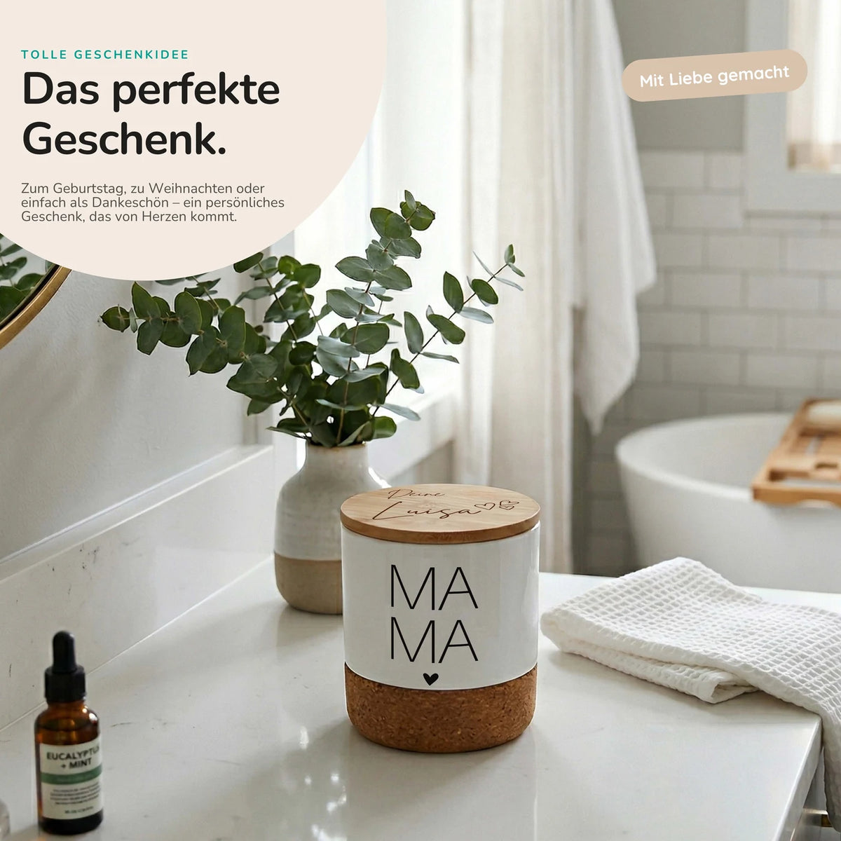 Duftkerze Vanille Keramik – Mama Typografie mit Wunschname