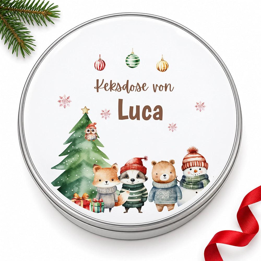 Keksdose aus Metall personalisiert - Kleine Weihnachtsfreunde
