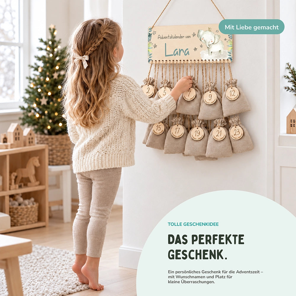 Personalisierbarer Adventskalender farbig - Elefant
