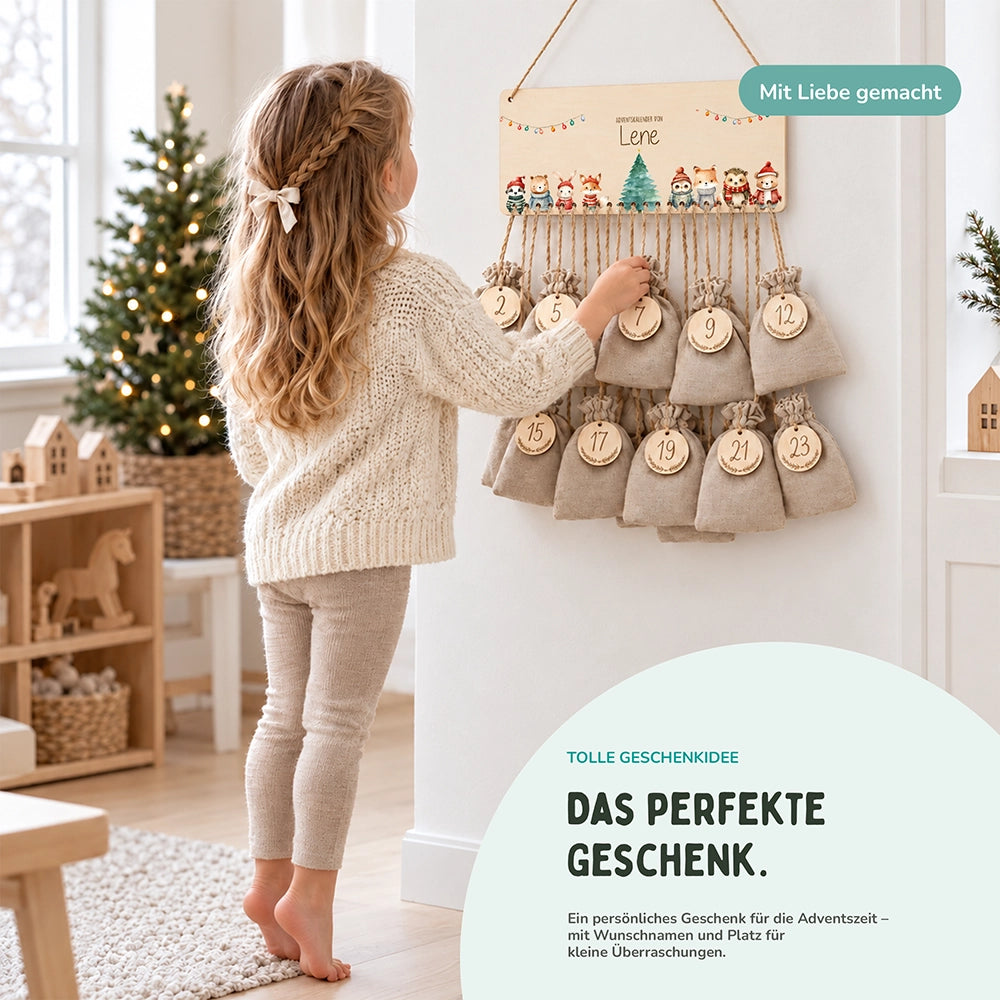 Personalisierbarer Adventskalender farbig - Niedliche Tiere