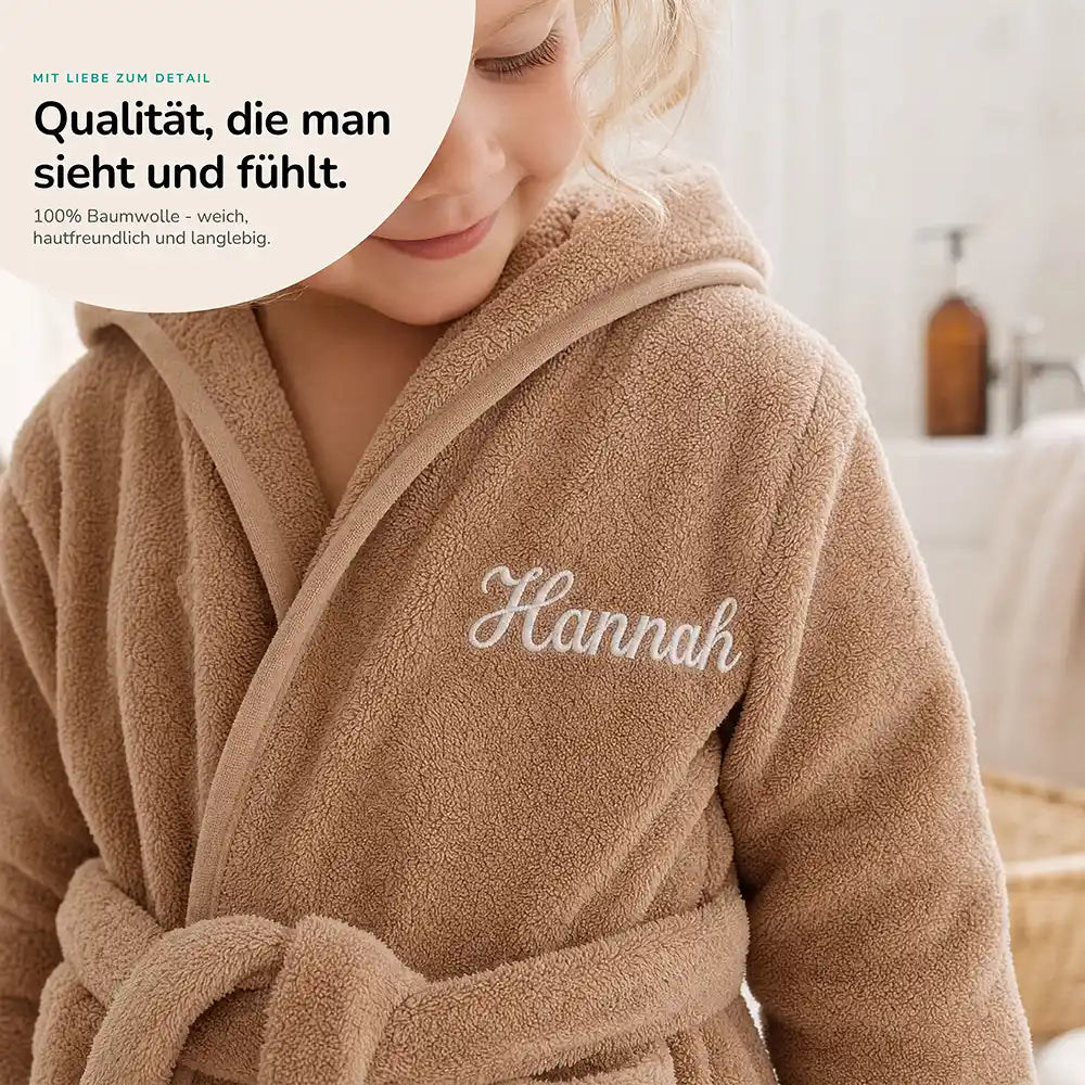 Kinderbademantel mit Namen Jollein Biscuit, mit großer Kapuze