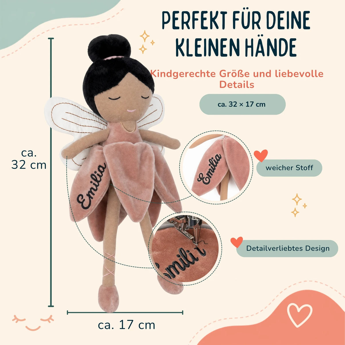 Jollein Stoffpuppe Fee personalisiert Rosé