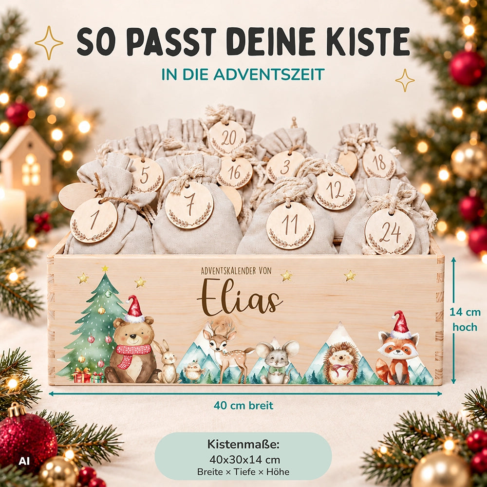 Adventskalender zum Befüllen "Bär und Weihnachtsbaum" personalisiert