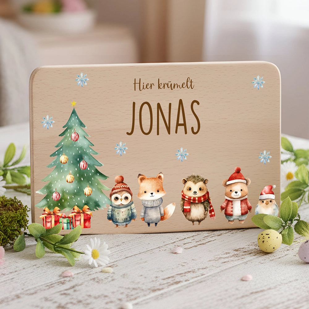 Frühstücksbrettchen Weihnachten mit Tierfreunden - Geschenk Weihnachten