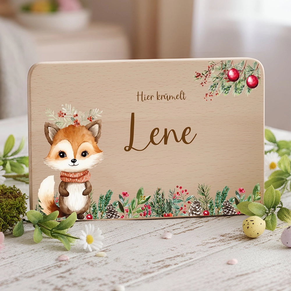 Frühstücksbrettchen Weihnachten mit süßem Fuchs - Geschenk Weihnachten
