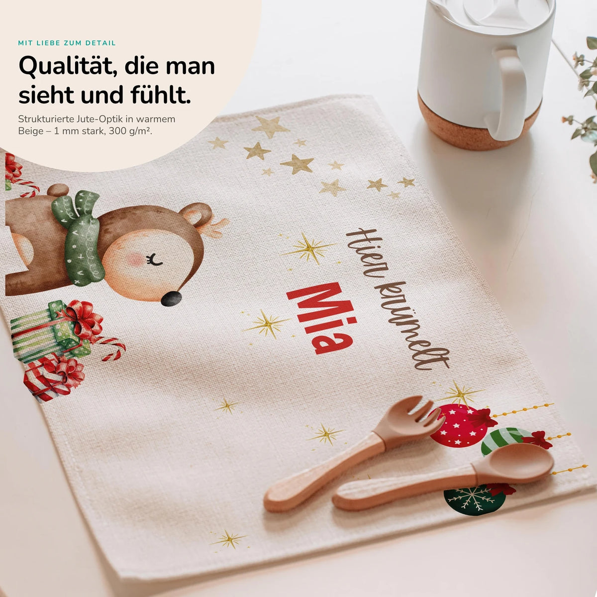 Tischset Kinder personalisiert Weihnachtsmotiv - Reh