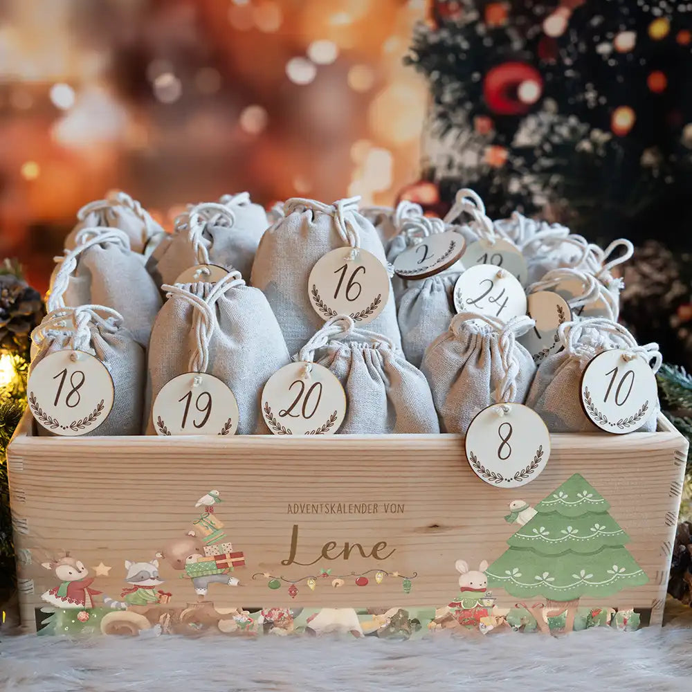 Adventskiste zum befüllen "Tiere und Weihnachtsbaum" personalisiert