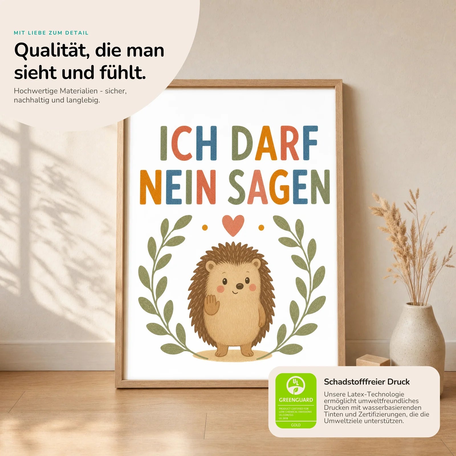 Affirmationsposter Kinderzimmer - Igel Ich darf nein sagen