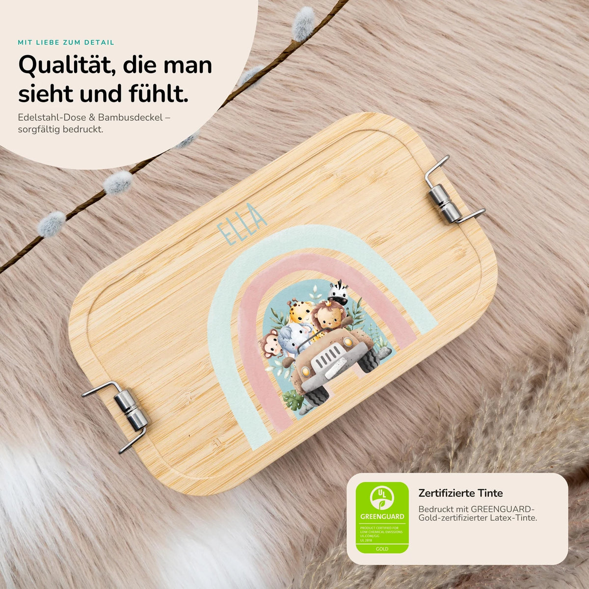 Brotdose Kinder personalisiert - Regenbogen Safari