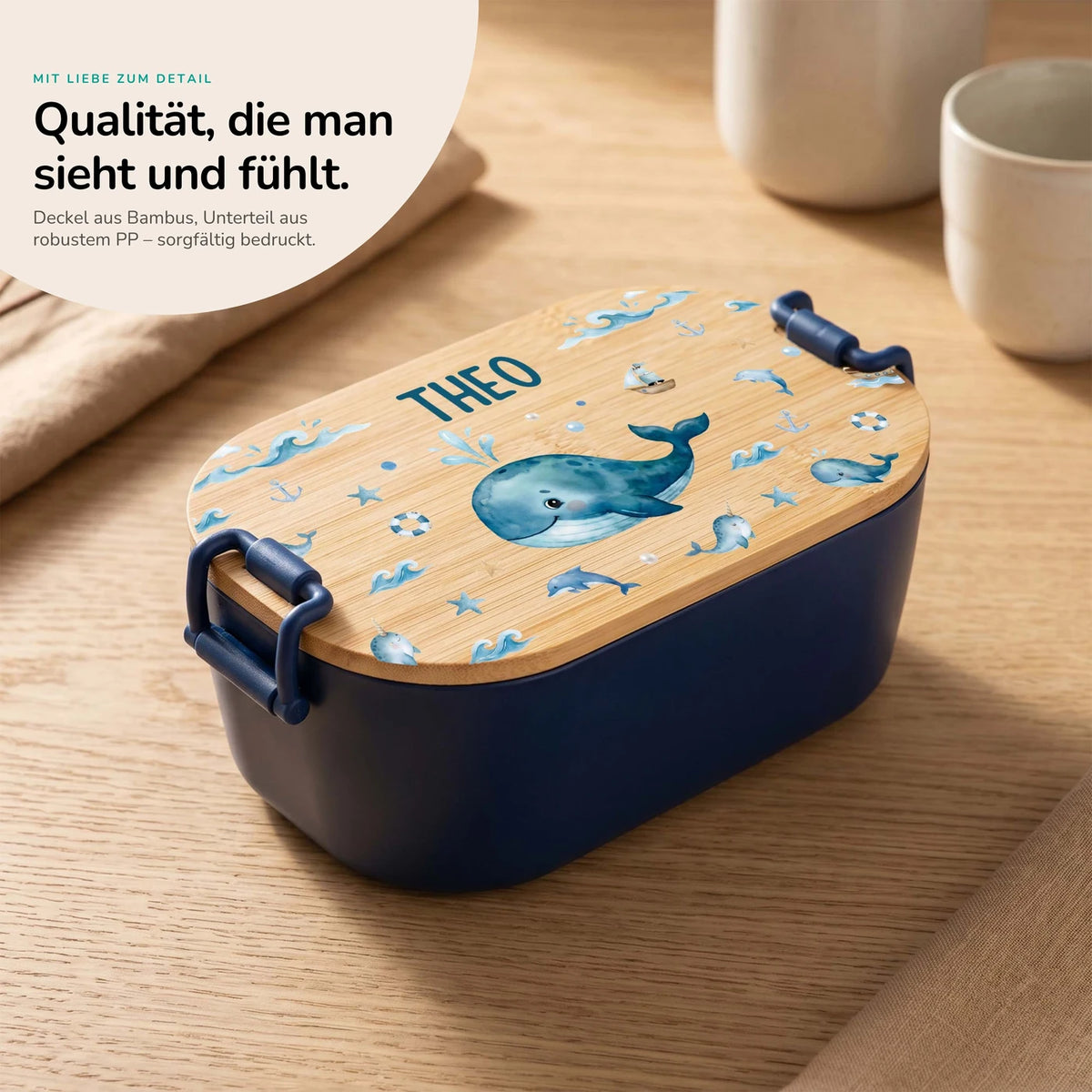 Brotdose Kinder personalisiert, Wal und Delfin
