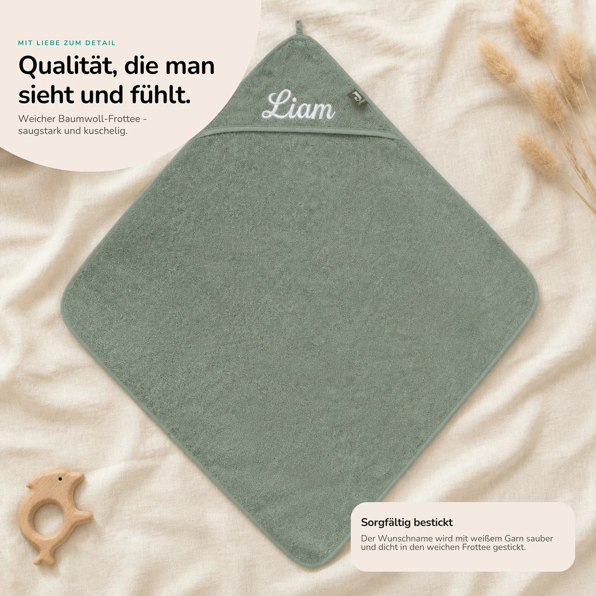 Kapuzenhandtuch Baby personalisiert – Mintgrün