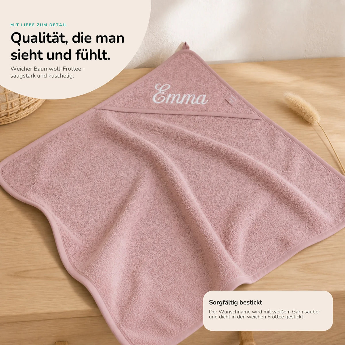 Kapuzenhandtuch Baby personalisiert – Rosé