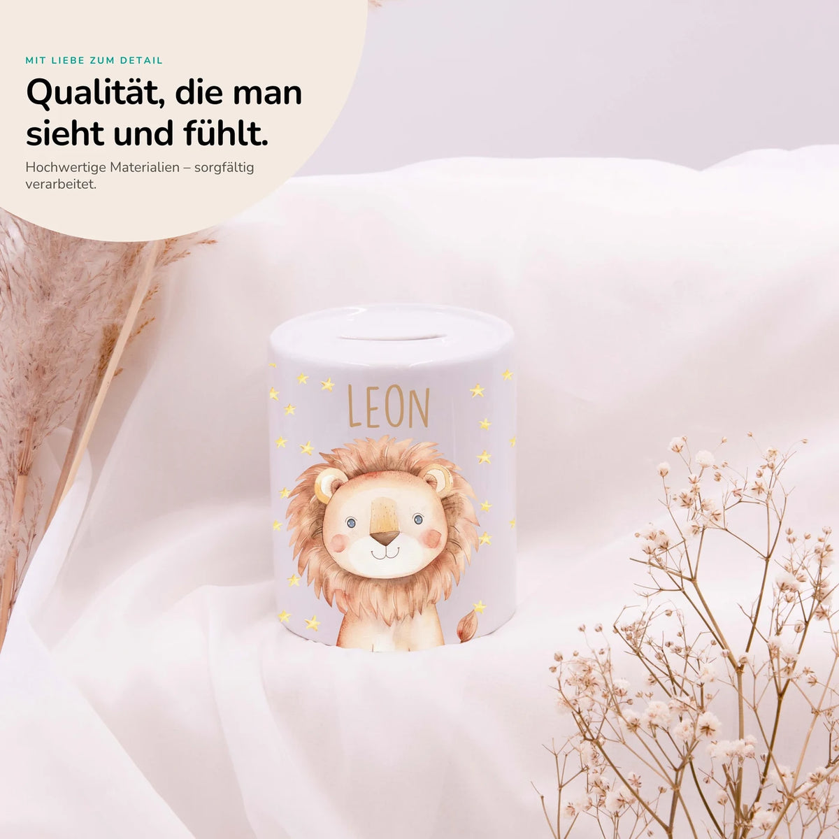 Spardose Kinder aus Keramik  - Zauberhaftes Eichhörnchen auf Einhorn